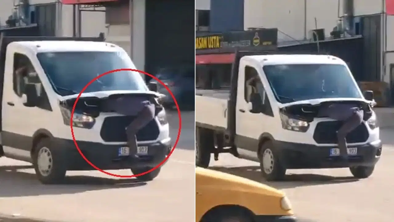 Seyir Halindeki Kamyonetin Motoruna Yatan Tamirci Tehlikeli Anlar Yaşattı